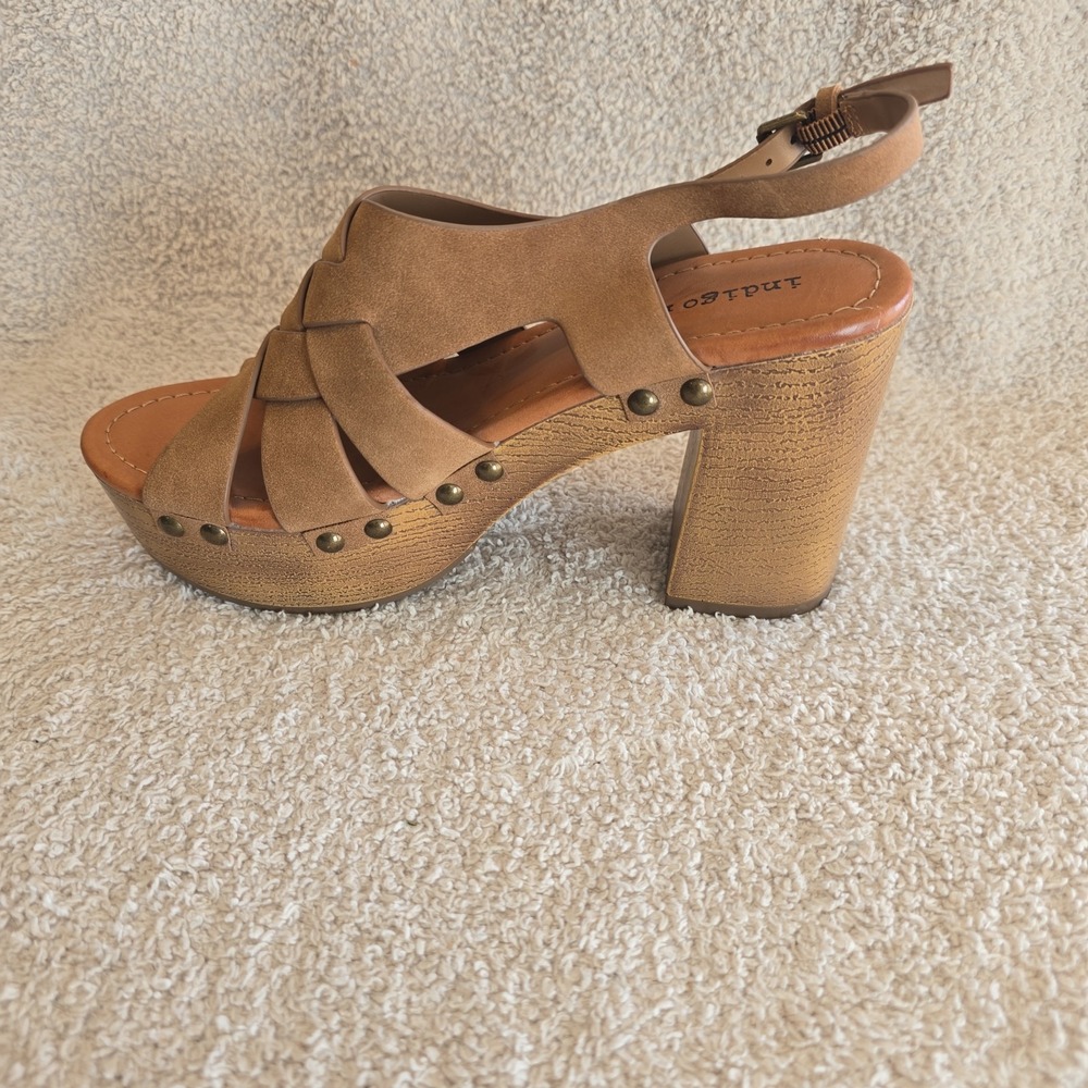 Indigo Rd Platform Heel Sandals Criss-cross Straps Brown Size 7.5 - Picture 4 of 13